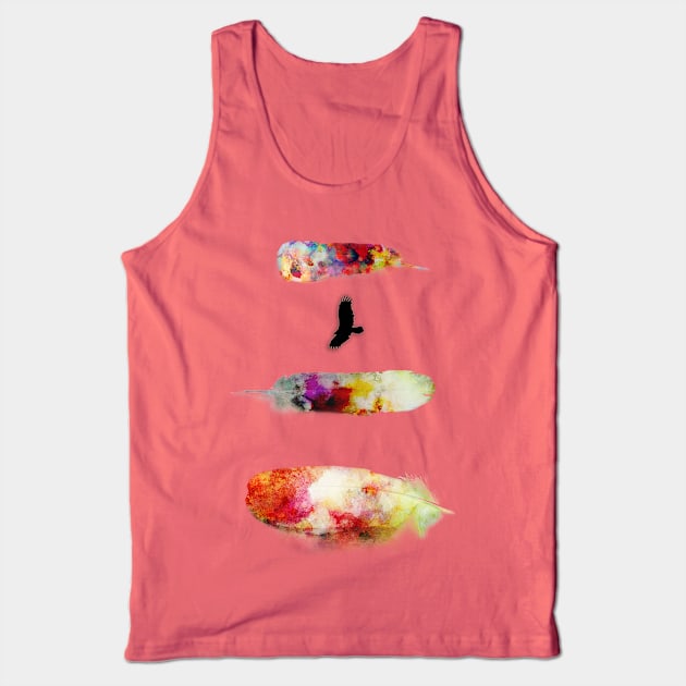 Three Water Colour Feathers and a Bird Tank Top by DyrkWyst